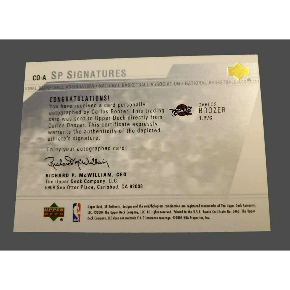 '03-04 UD SP Authentic SP SIGNATURES CARLOS BOOZER 1 F/C Auto ON-CARD CAVALIERS